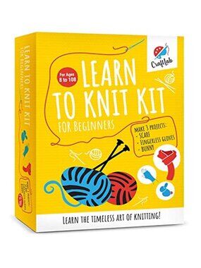 Beginner Knitting Kit Learn To Knit Yarn Needles Scarf Gloves Craft Set